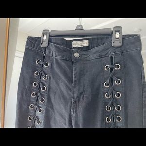 Black lace up jeans